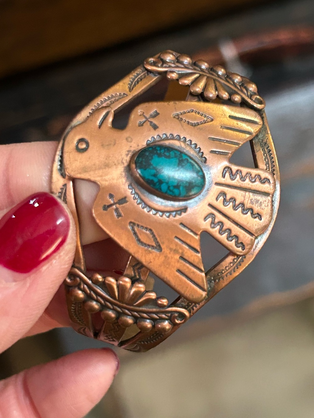Navajo unmarked copper & torquise cuff
Nice!!